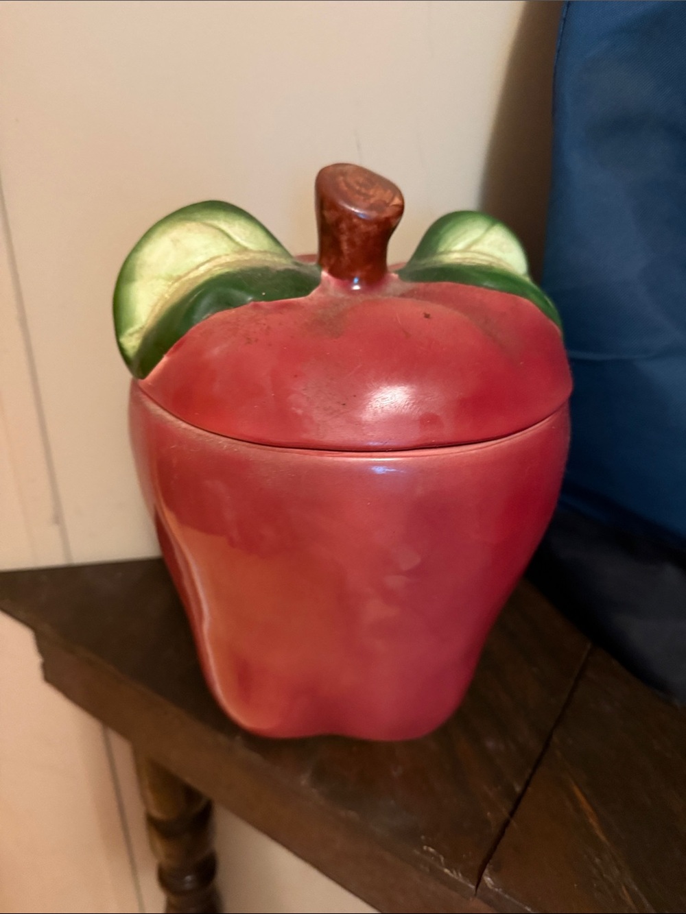 Red Apple Ceramic Canister with Green Leaves